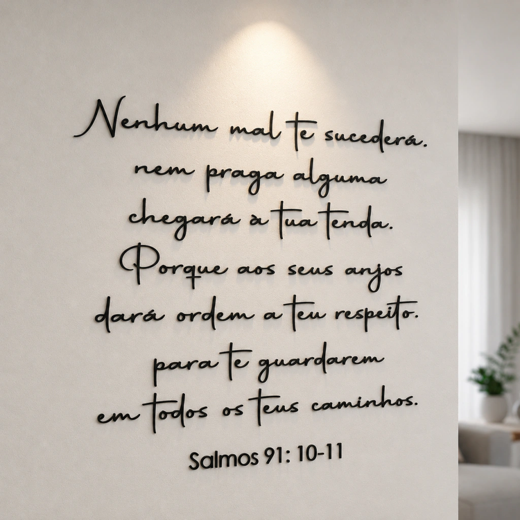 Frase Decorativa em MDF - Salmos 91:10-11